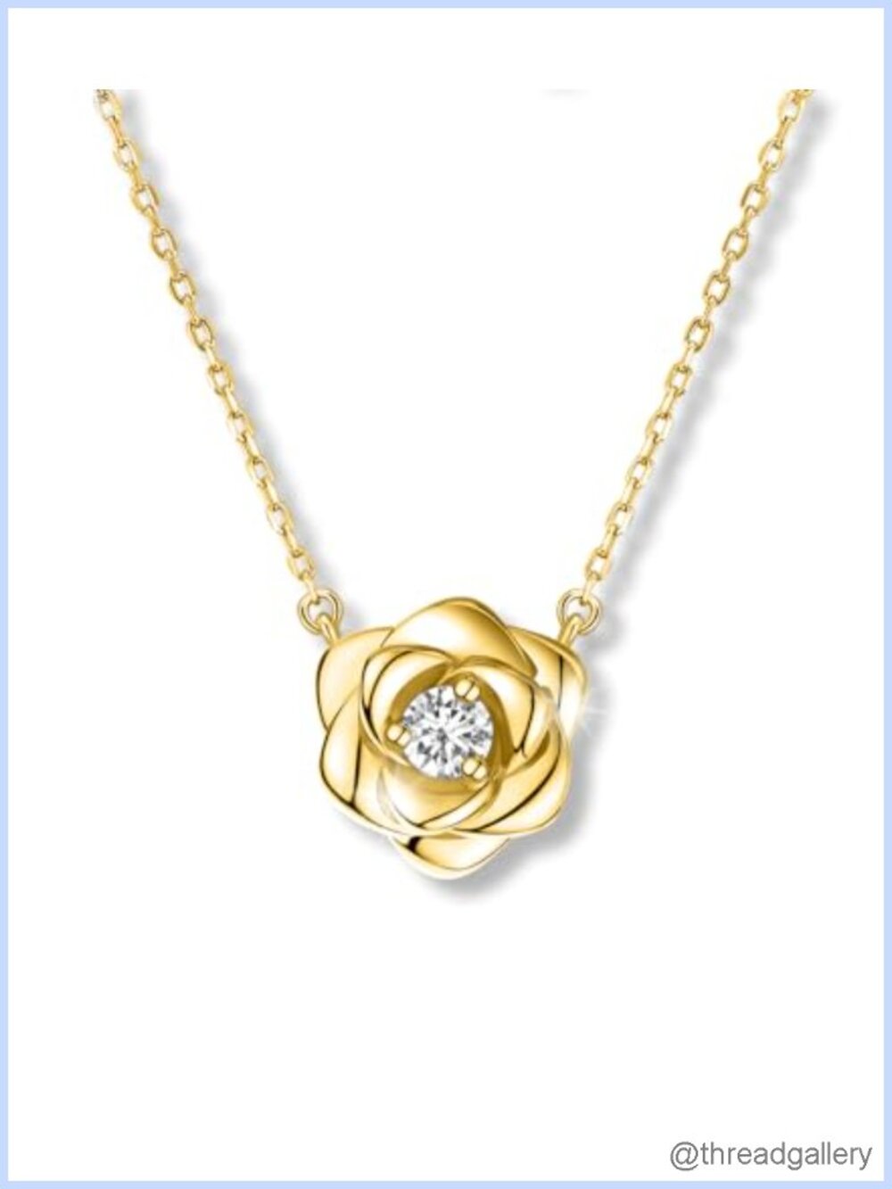 925 Sterling Silver Rose Flower Pendant Necklace 18K Gold Plated CZ
